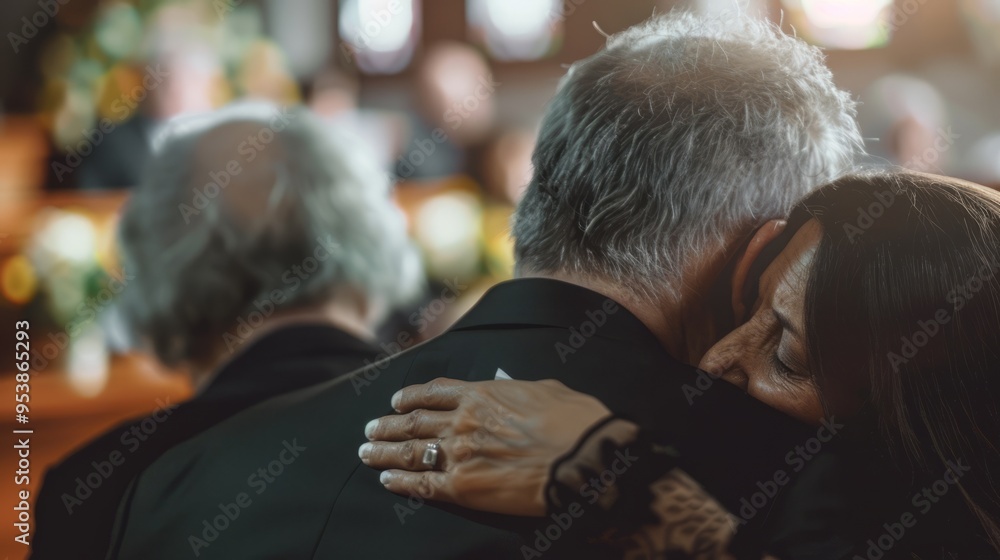 Fototapeta premium A man and woman are hugging each other in a church