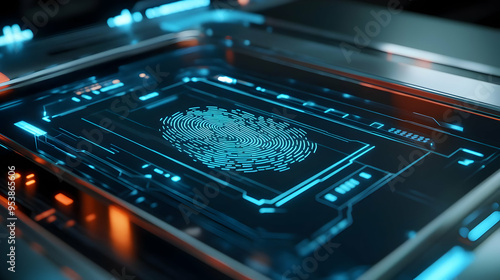 Futuristic Fingerprint Scanner 3D Illustration