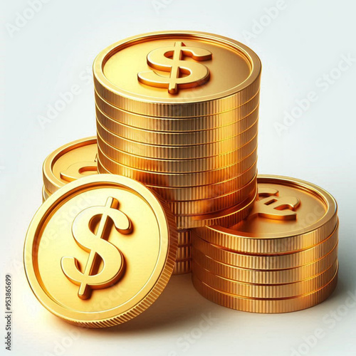 Free  Money vector money photo Gold coins and banknotes 3d cartoon style icon black Friday