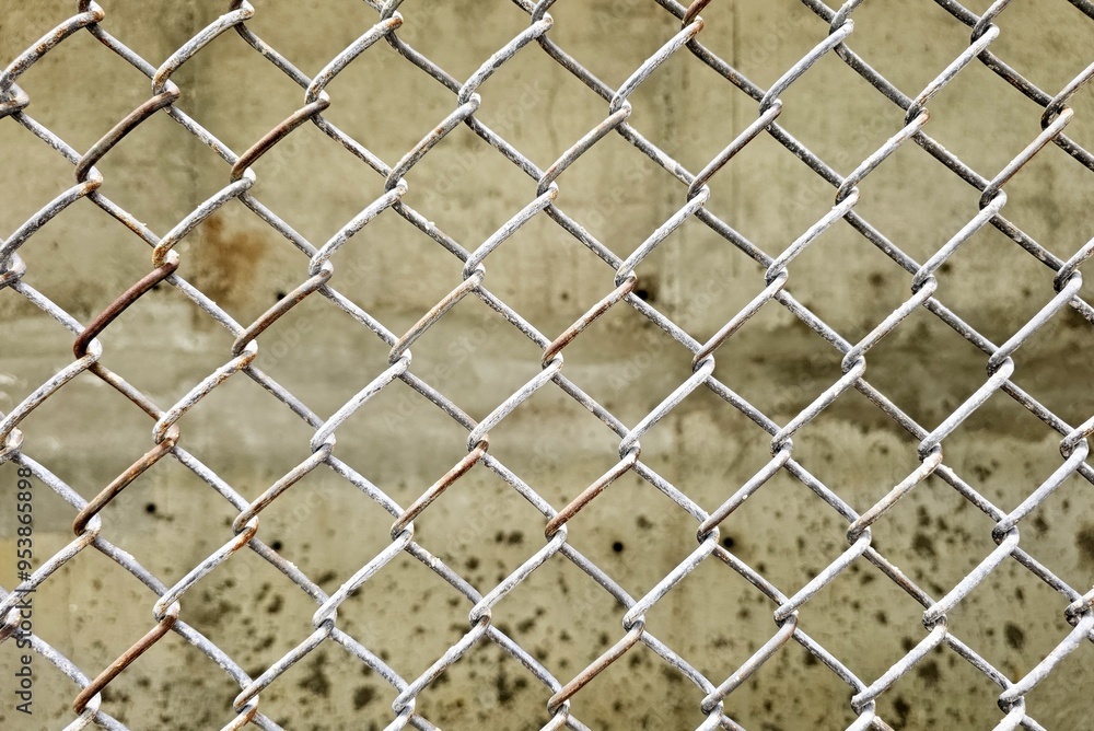 Fototapeta premium Wire fence with cement wall background.