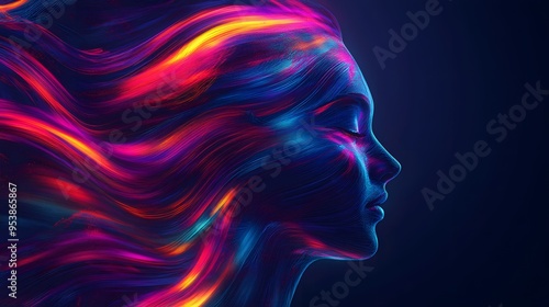 Vivid digital art with flowing lines creating an abstract face in a colorful, dynamic style