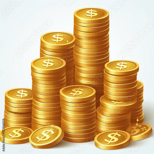 Free  Money vector money photo Gold coins and banknotes 3d cartoon style icon black Friday