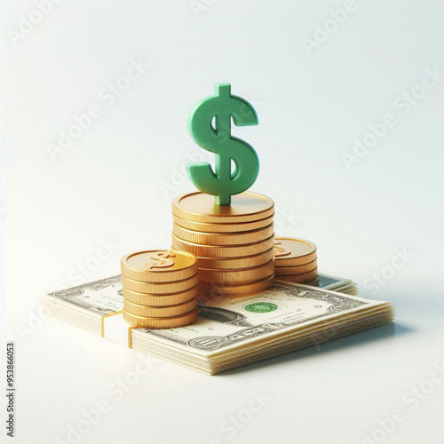 Free  Money vector money photo Gold coins and banknotes 3d cartoon style icon black Friday