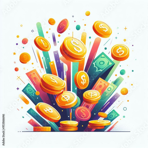 Free  Money vector money photo Gold coins and banknotes 3d cartoon style icon black Friday 
