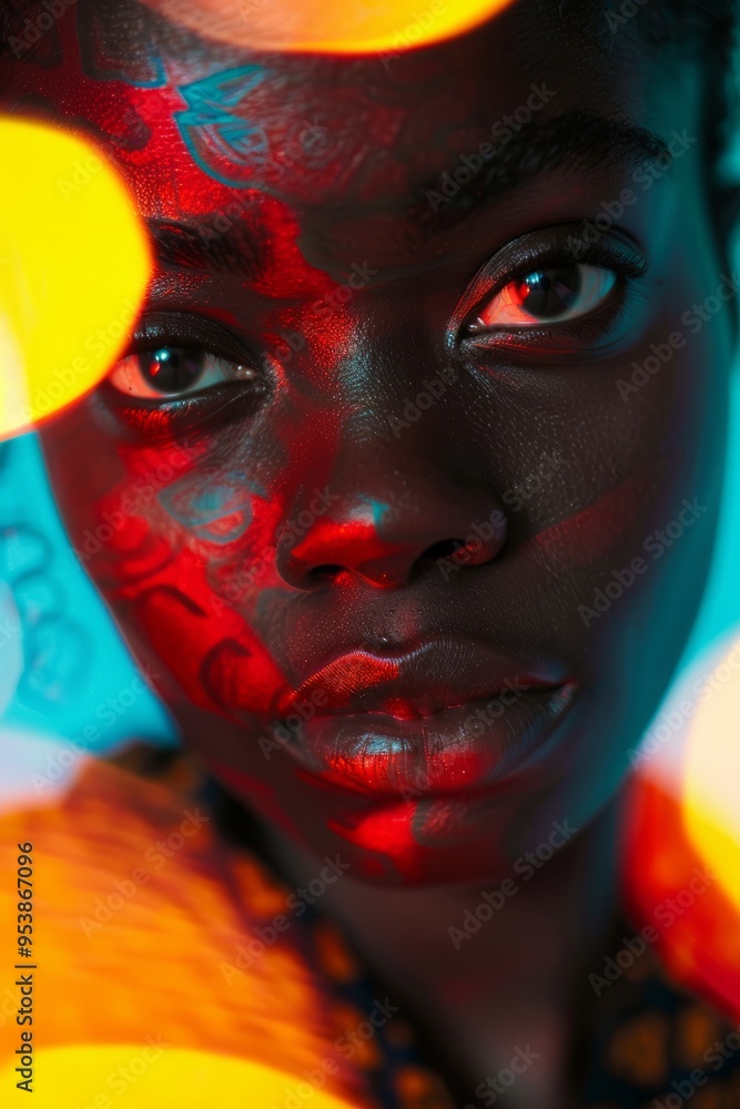 A close-up of a person’s face reveals intricate patterns of light and shadow, reflecting vibrant colors that highlight the beauty and depth of their expressions A close-up of a person’s face reveals intricate patterns of light and shadow, reflecting vibrant colors that highlight the beauty and depth of their expressions