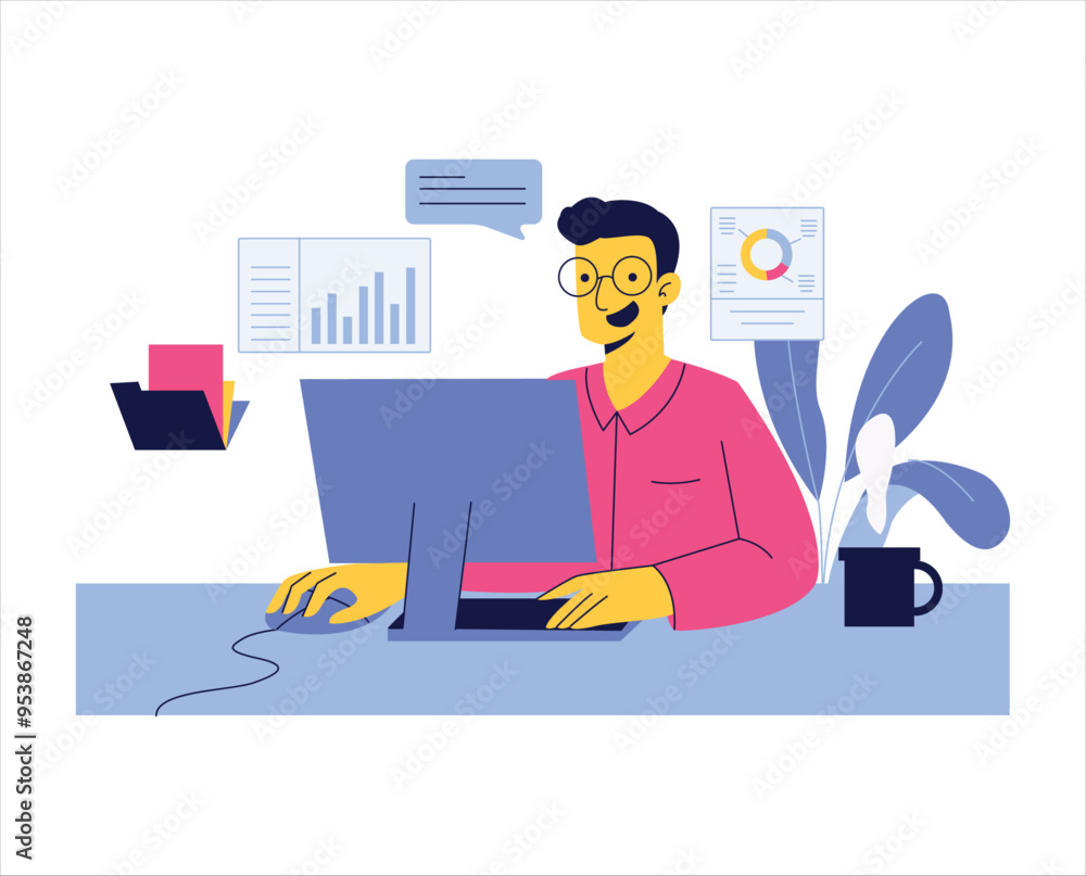 Men use Software Services in the Company. Software as a Service Company Concept Illustrations. Men use Software Services in the Company. Software as a Service Company Concept Illustrations.