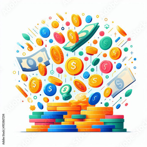 Free  Money vector money photo Gold coins and banknotes 3d cartoon style icon black Friday 
