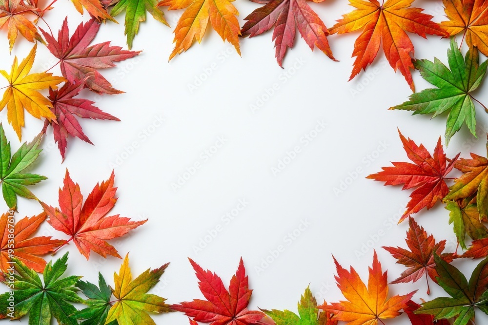 Autumn Maple Leaves Flat Lay White Background created with Generative AI Autumn Maple Leaves Flat Lay White Background created with Generative AI