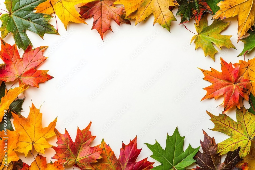 Autumn Maple Leaves Flat Lay White Background created with Generative AI Autumn Maple Leaves Flat Lay White Background created with Generative AI