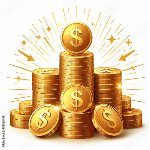 Free  Money vector money photo Gold coins and banknotes 3d cartoon style icon black Friday 
