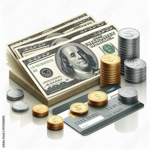Free  Money vector money photo Gold coins and banknotes 3d cartoon style icon black Friday 
