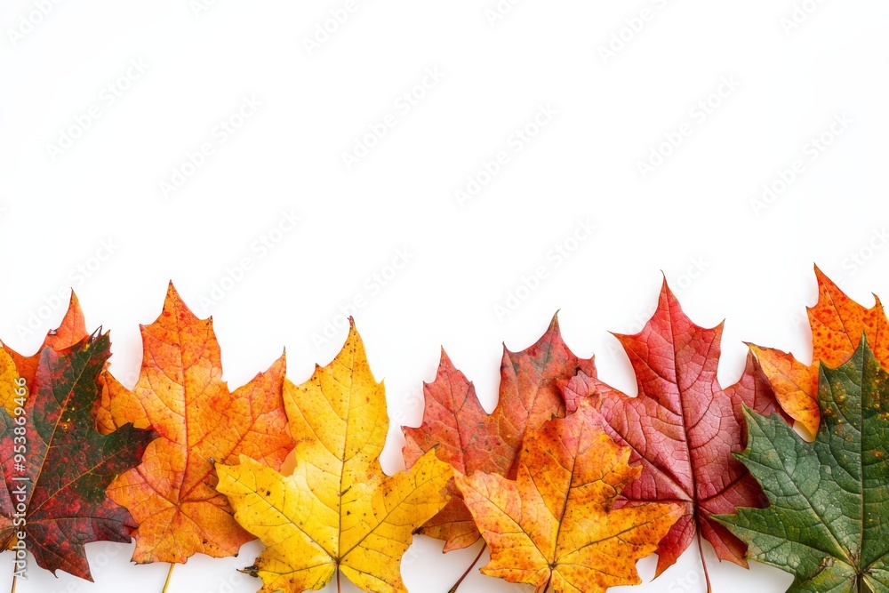 Autumn Maple Leaves Flat Lay White Background created with Generative AI Autumn Maple Leaves Flat Lay White Background created with Generative AI