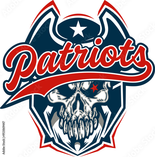 patriots skull mascot for school, college or league sports
