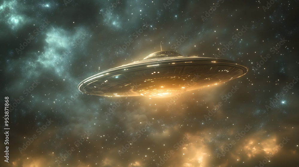OVNI en forma de platillo volador en el espacio interestelar OVNI en forma de platillo volador en el espacio interestelar