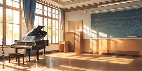 Plakat w ramie 学校の音楽室。TRPGやゲームの背景として使える