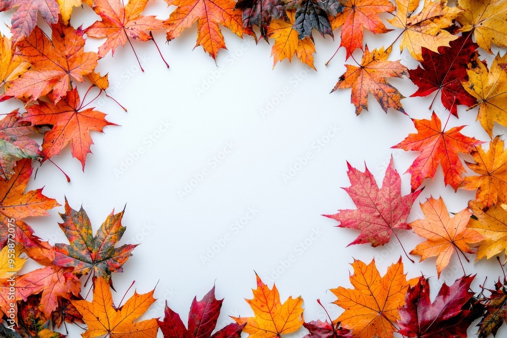 Autumn Maple Leaves Flat Lay White Background created with Generative AI Autumn Maple Leaves Flat Lay White Background created with Generative AI