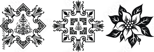 Vector big set of silhouette flowers stock illustration. Seamless vector textile floral border design for textile fabrics, ceramic tiles and wallpapers	