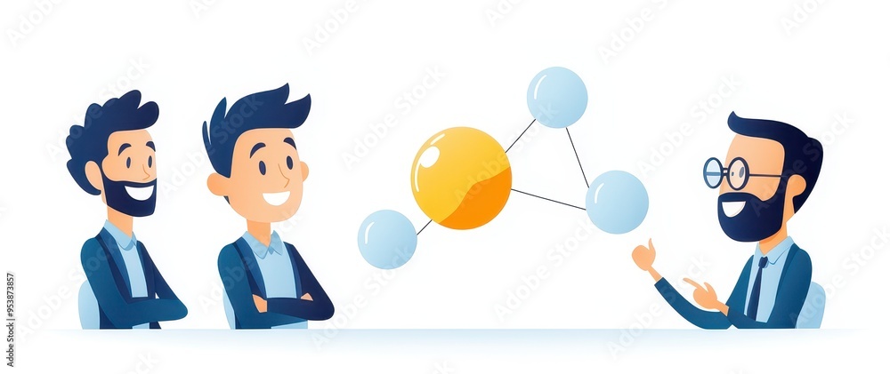 Business meeting with three men discussing a project and showing a 3D model. Collaboration, teamwork, and idea sharing concept. Business meeting with three men discussing a project and showing a 3D model. Collaboration, teamwork, and idea sharing concept.
