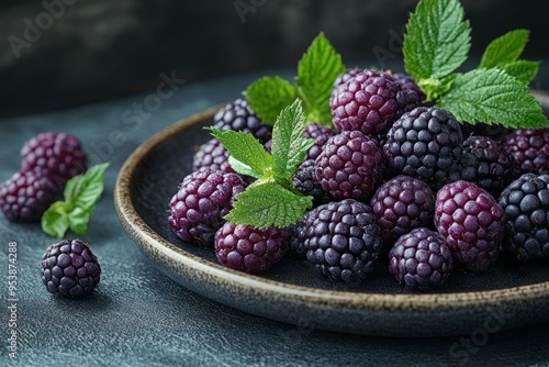 A 45 Angle shot of blackberries arranged on a