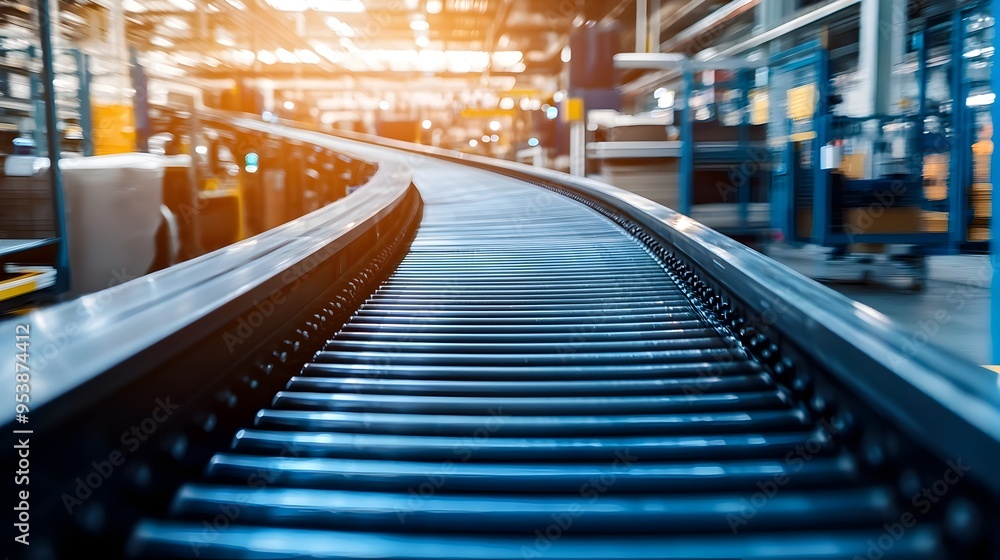 Fototapeta premium Efficient Conveyor Belt in a Modern Factory Producing Goods at High Speed