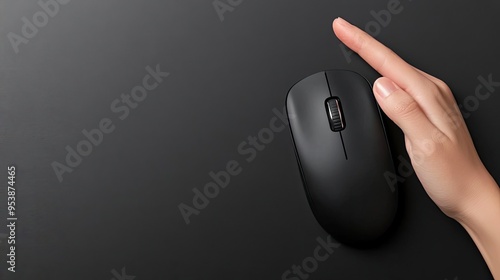 A modern wireless mouse placed on a sleek black background with subtle lighting perfect for promoting tech accessories focusing on ergonomic design and functionality photo