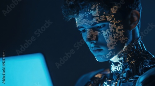 Wallpaper Mural Cyborg Man in Blue Light Torontodigital.ca