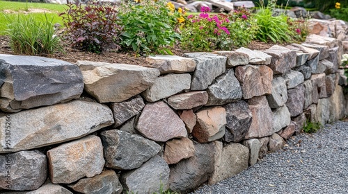 Close-up of a Stone Wall in a Garden Setting