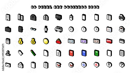 3Dドット絵 ビジネス アイコンセット01