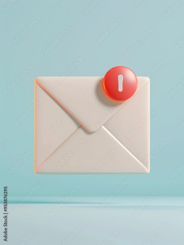 3D rendering of a modern digital envelope with a red button, indicating send function. 3D rendering of a modern digital envelope with a red button, indicating send function.