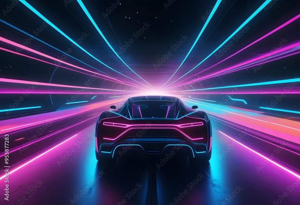 Naklejka premium 3D rendering of a brand-less generic concept car 