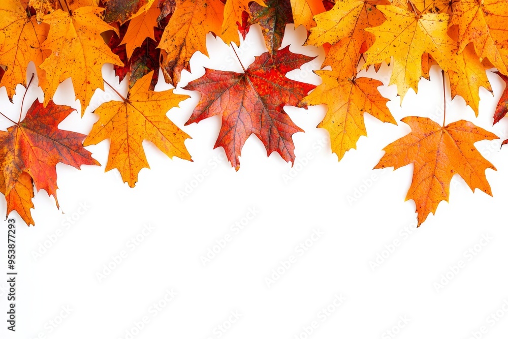 Autumn Maple Leaves Flat Lay White Background created with Generative AI Autumn Maple Leaves Flat Lay White Background created with Generative AI