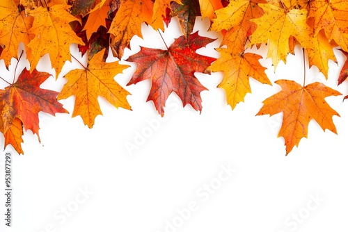 Autumn Maple Leaves Flat Lay White Background created with Generative AI