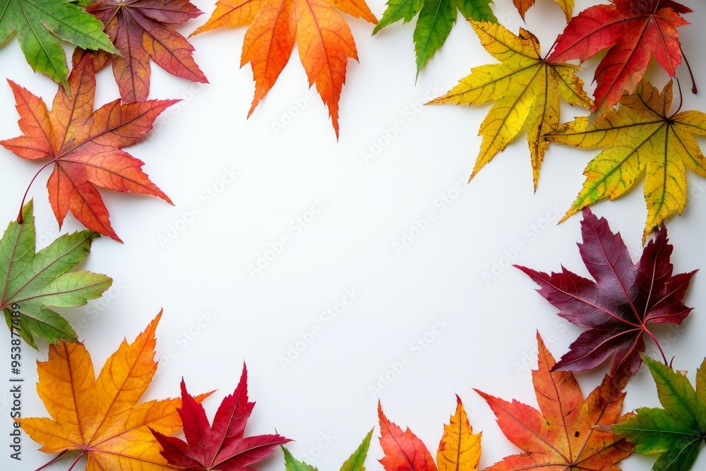 Autumn Maple Leaves Flat Lay White Background created with Generative AI Autumn Maple Leaves Flat Lay White Background created with Generative AI