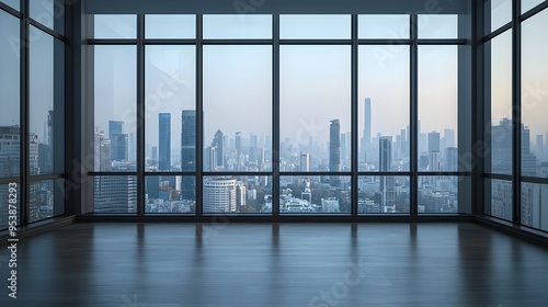 Minimalist Office with Panoramic City Skyline View