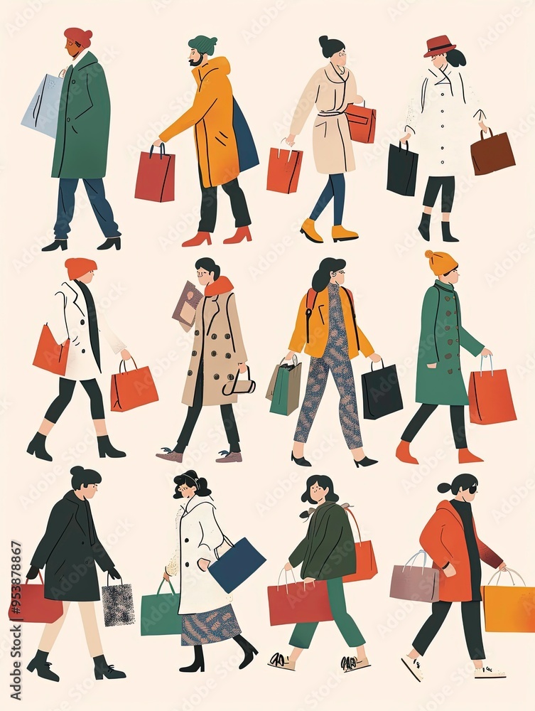 set of people shopping set of people shopping