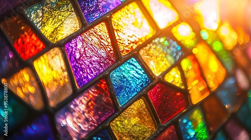 Vibrant Stained Glass Windows with Sunlight Casting Captivating Patterns