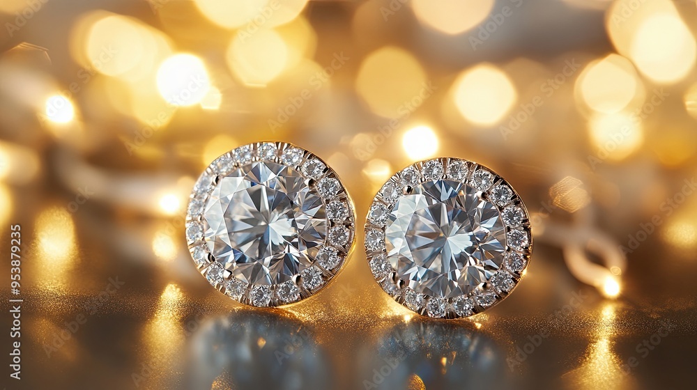 Shimmering round diamonds with a backdrop of sparkling lights produce an elegant and eye-catching visual spectacle Shimmering round diamonds with a backdrop of sparkling lights produce an elegant and eye-catching visual spectacle