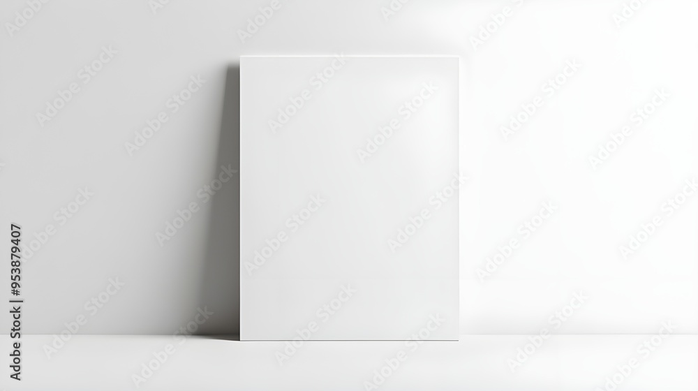 A bright stock photo featuring a blank vertical poster on a white background. A bright stock photo featuring a blank vertical poster on a white background.