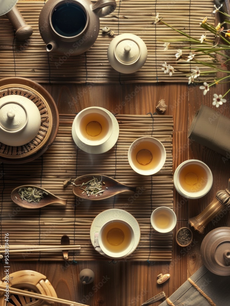 A traditional tea set for a complete tea ceremony experience. A traditional tea set for a complete tea ceremony experience.