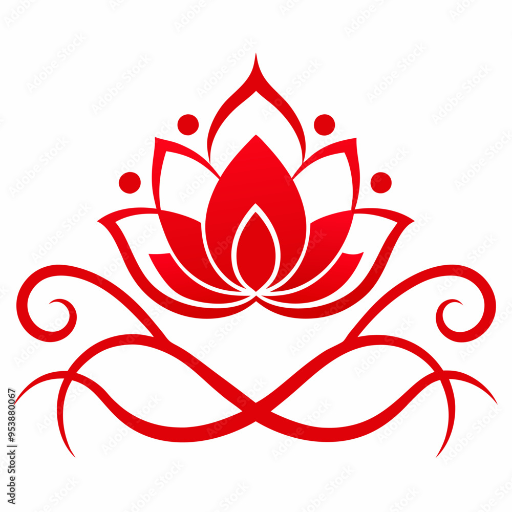Elegant Red Lotus Floral Design with Leaves on White Background Elegant Red Lotus Floral Design with Leaves on White Background