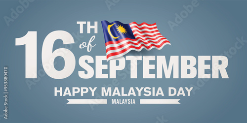 Malaysia happy day greeting card, banner with template text vector illustration