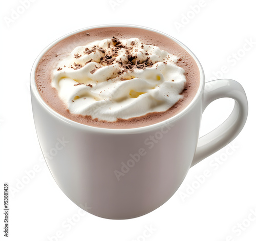 Cup of Hot Chocolate with Cream. Isolated on Transparent Background