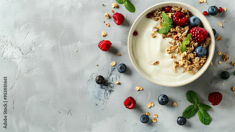 Healthy breakfast bowl with yogurt, granola, and berries Healthy breakfast bowl with yogurt, granola, and berries