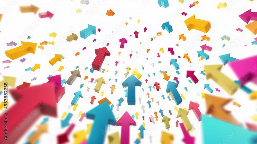 Colorful upward arrows pointing towards success Colorful upward arrows pointing towards success