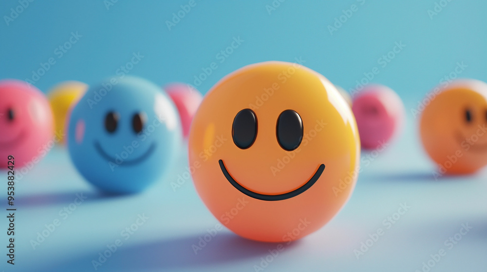 Colorful smiling balls on a blue background Colorful smiling balls on a blue background