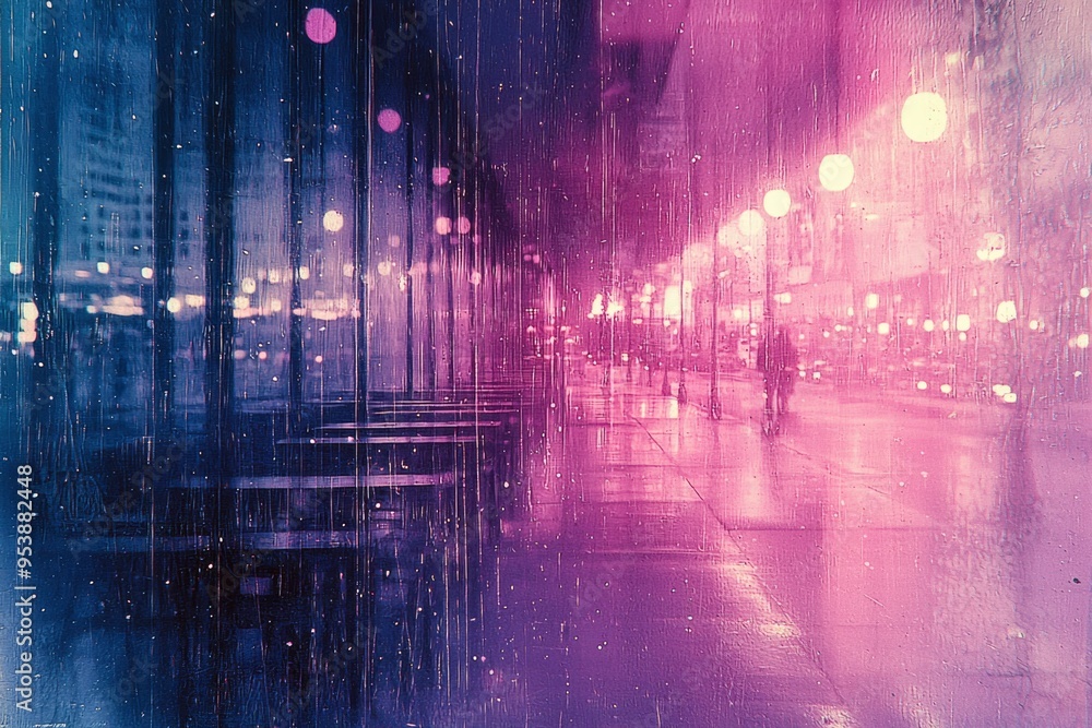 Abstract Cityscape with Blurry Lights and Rain Streaks Abstract Cityscape with Blurry Lights and Rain Streaks
