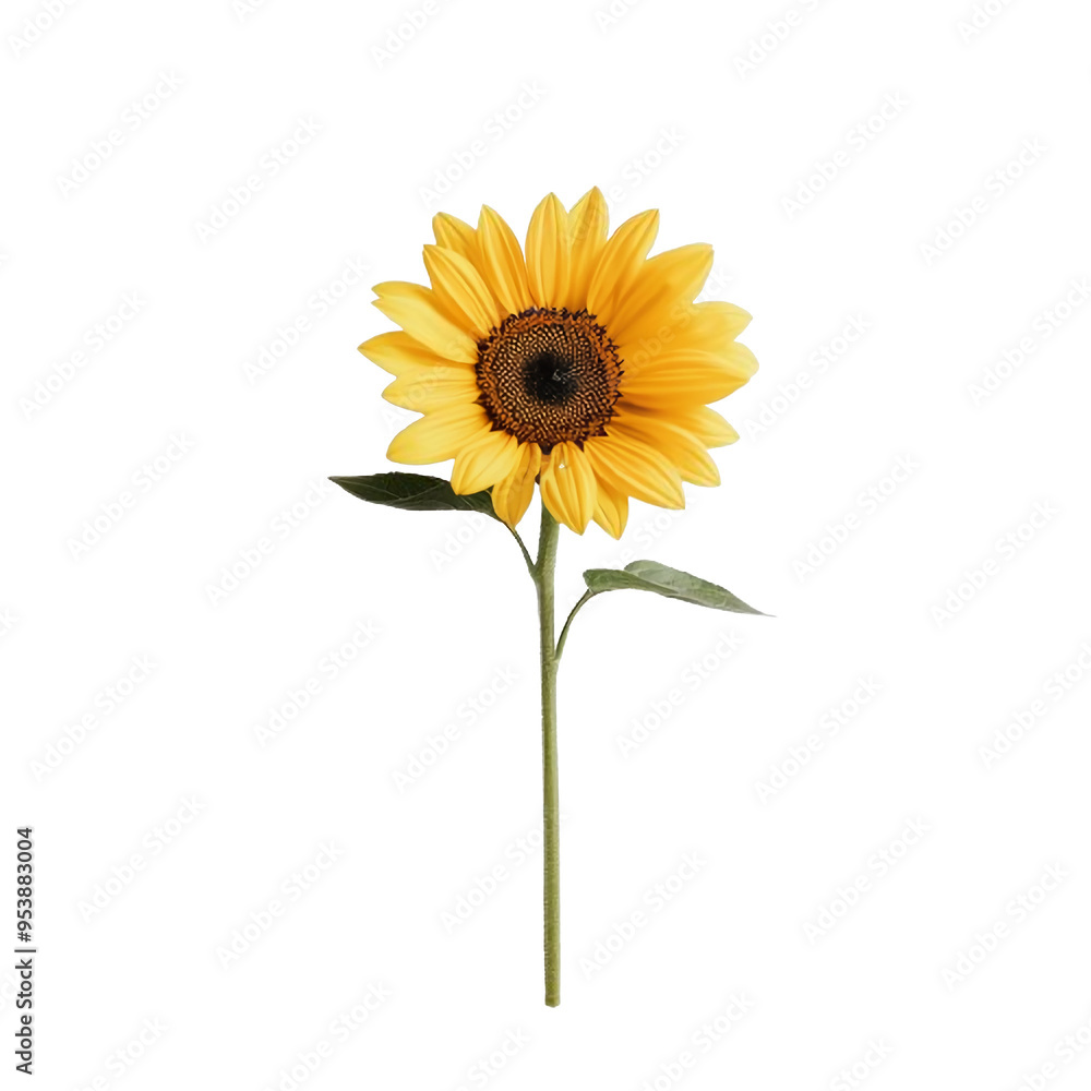Obraz premium Single sunflower on transparent background with copy space