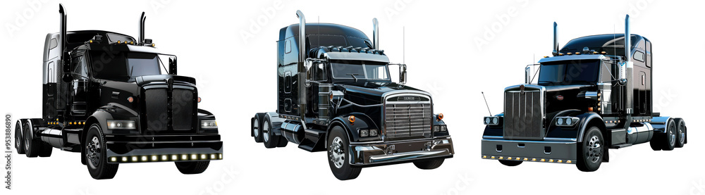 Set of black US Truck Perspektive view. Isolated on transparent background. Set of black US Truck Perspektive view. Isolated on transparent background.
