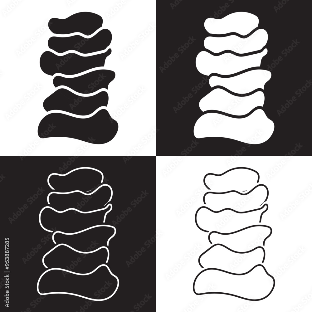 Stones pyramid icon, balance concept for spa massage on white and black background. Vector illustration. EPS 10 Stones pyramid icon, balance concept for spa massage on white and black background. Vector illustration. EPS 10