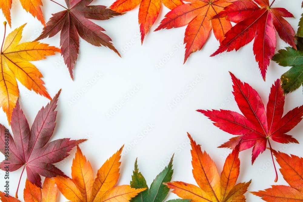 Autumn Maple Leaves Flat Lay White Background created with Generative AI Autumn Maple Leaves Flat Lay White Background created with Generative AI